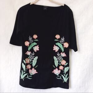 Ann Taylor Black Embroidered Flower Pattern Top